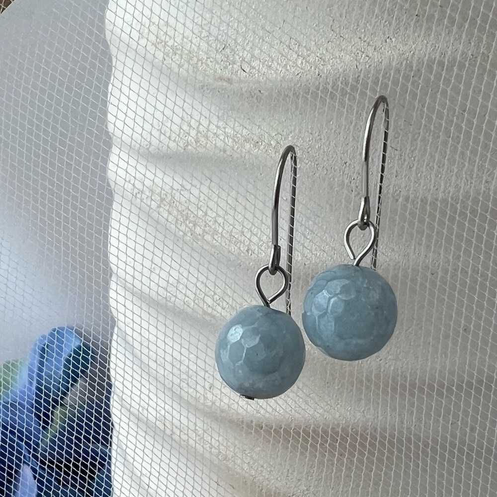 𝅺AQUAMARINE Quartz Stainless Steel Drop Earrings